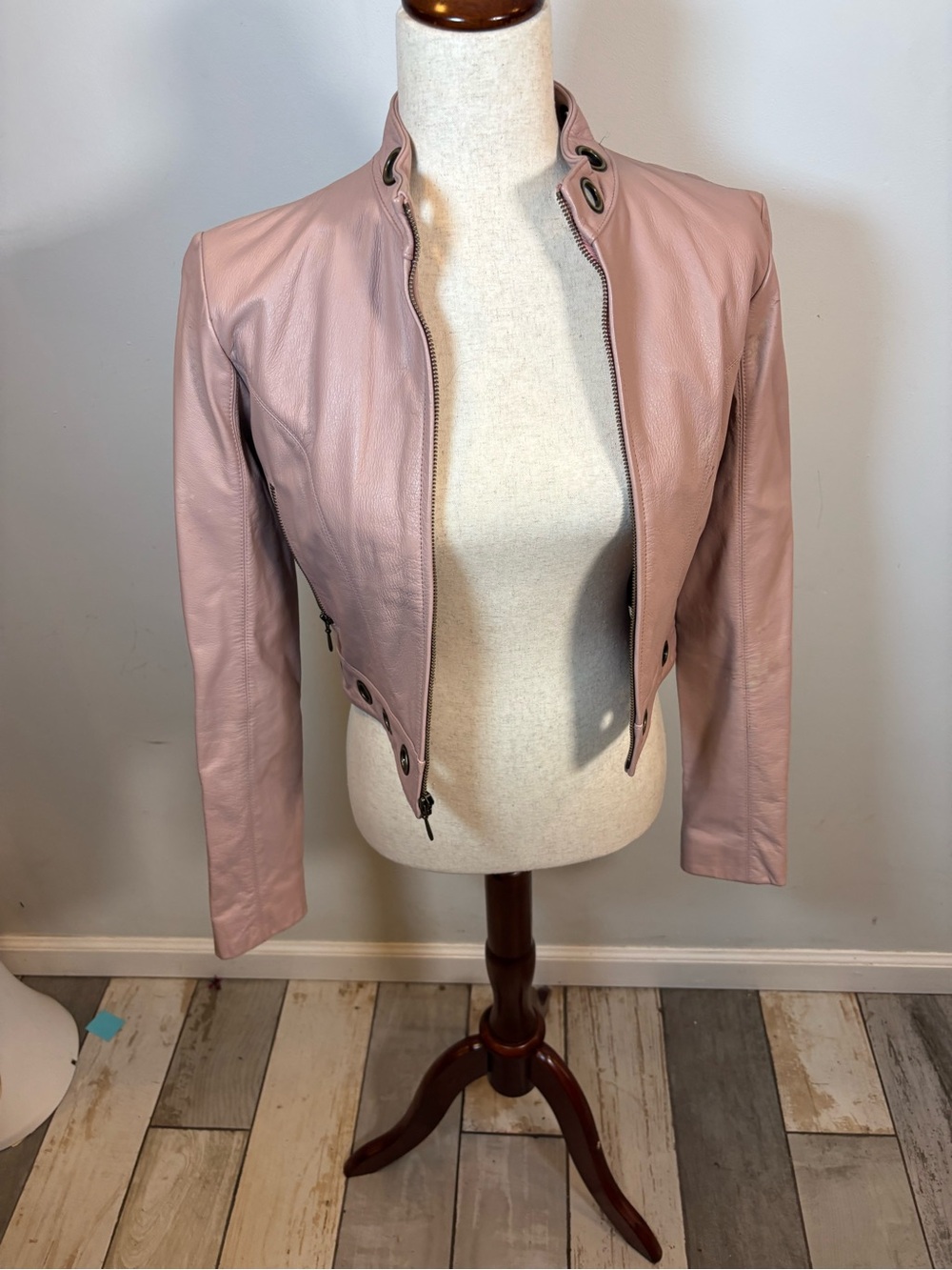 Wilsons Leather Dusty Rose Pink Cropped Moto Jacket